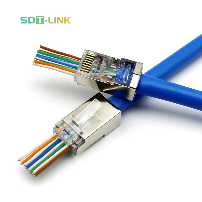 100pcs Per Bag Cat6 Connector Easy Shielded Ends Feed Pass Through Rj45 Connectors  Modular Plug Plugs Manufacturer 100-pack