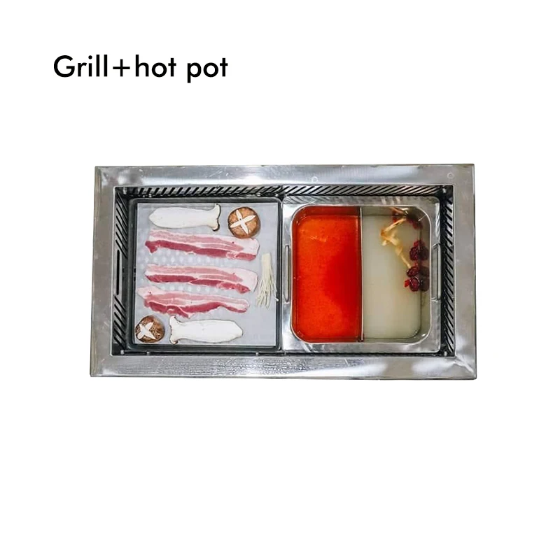 korean bbq grill hot pot table commercial smokeless table wooden table top for restaurant with UL ETL CE CB