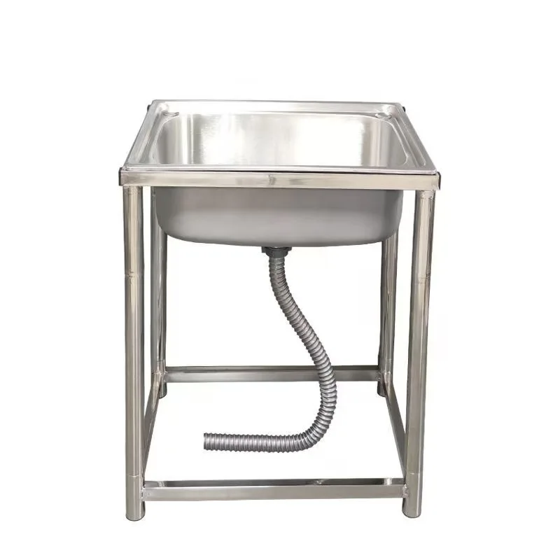 Free Standing Washing Sink Home Used Stainless Steel Sink with Double Bowl and Bottom Storage Shelf