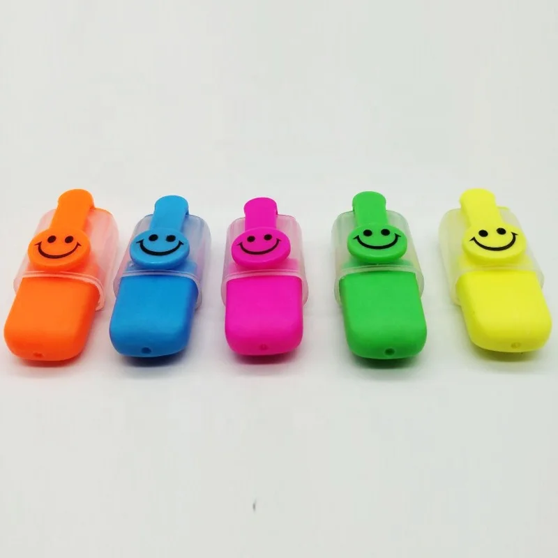 5 in 1 smile face gift colorful highlighter markers pen set with plastic case fluorescent marker highlighters for promotion