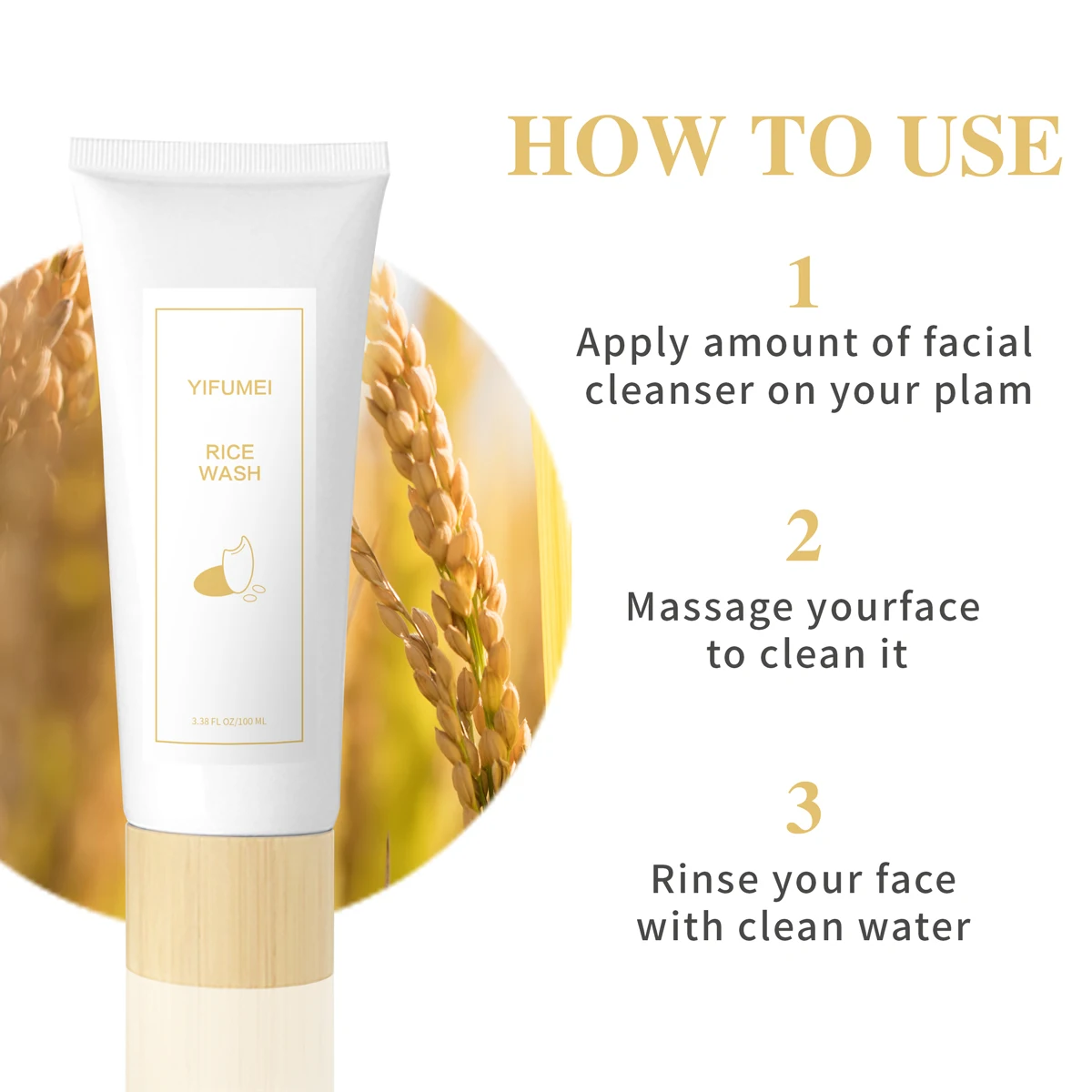 Natural Organic Rice Cleansing Foam Wash Deep Cleanse Facial Pore Soothing Moisturizing Anti Acne Exfoliating Face Cleanser