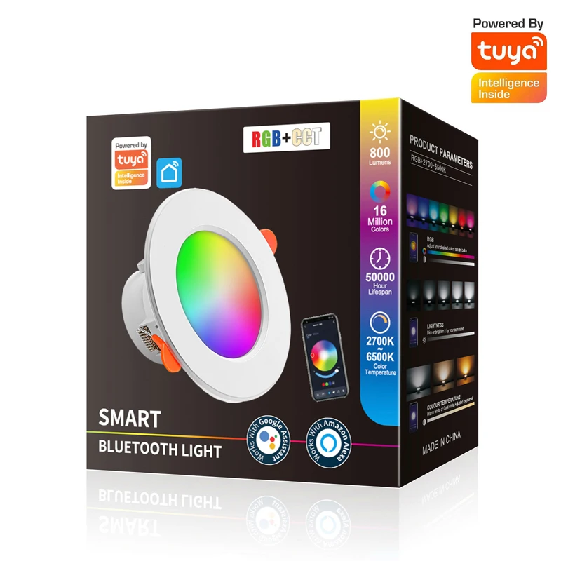 Tuya Bluetooth 10W Downlight Full-Color Dimming with RGB Emitting Alexa Voice Control via APP