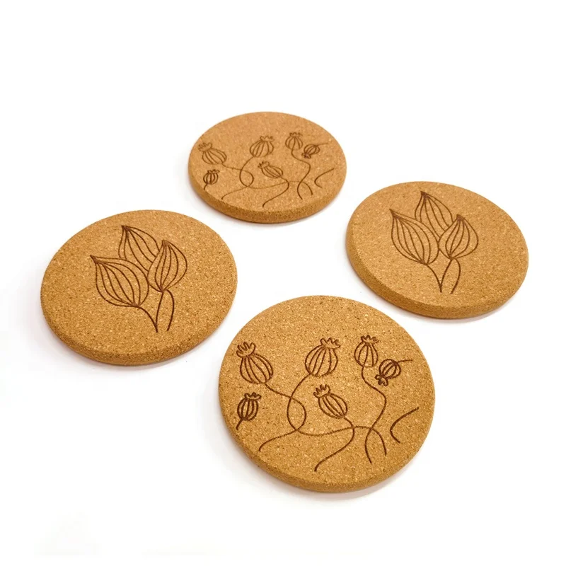 Composition cork home coaster dia. 10mm customized printed logo round cork coaster Cheap Custom Cork Wooden Coasters