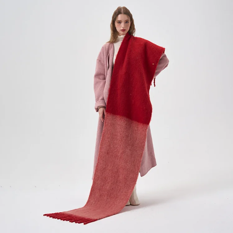 F-2229 new two tone split color woman scarf winter thick warm fashion tassel soft mink shawl windproof womens polyester scarf