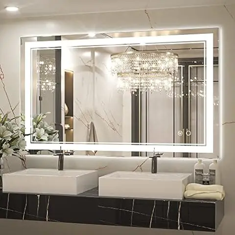 Smart Bathroom Mirror with Color Toilet Seatn Bath Mirrors with LED Bluetooth Cosmetic Silver GM Modern Rectangle Wall Hanging