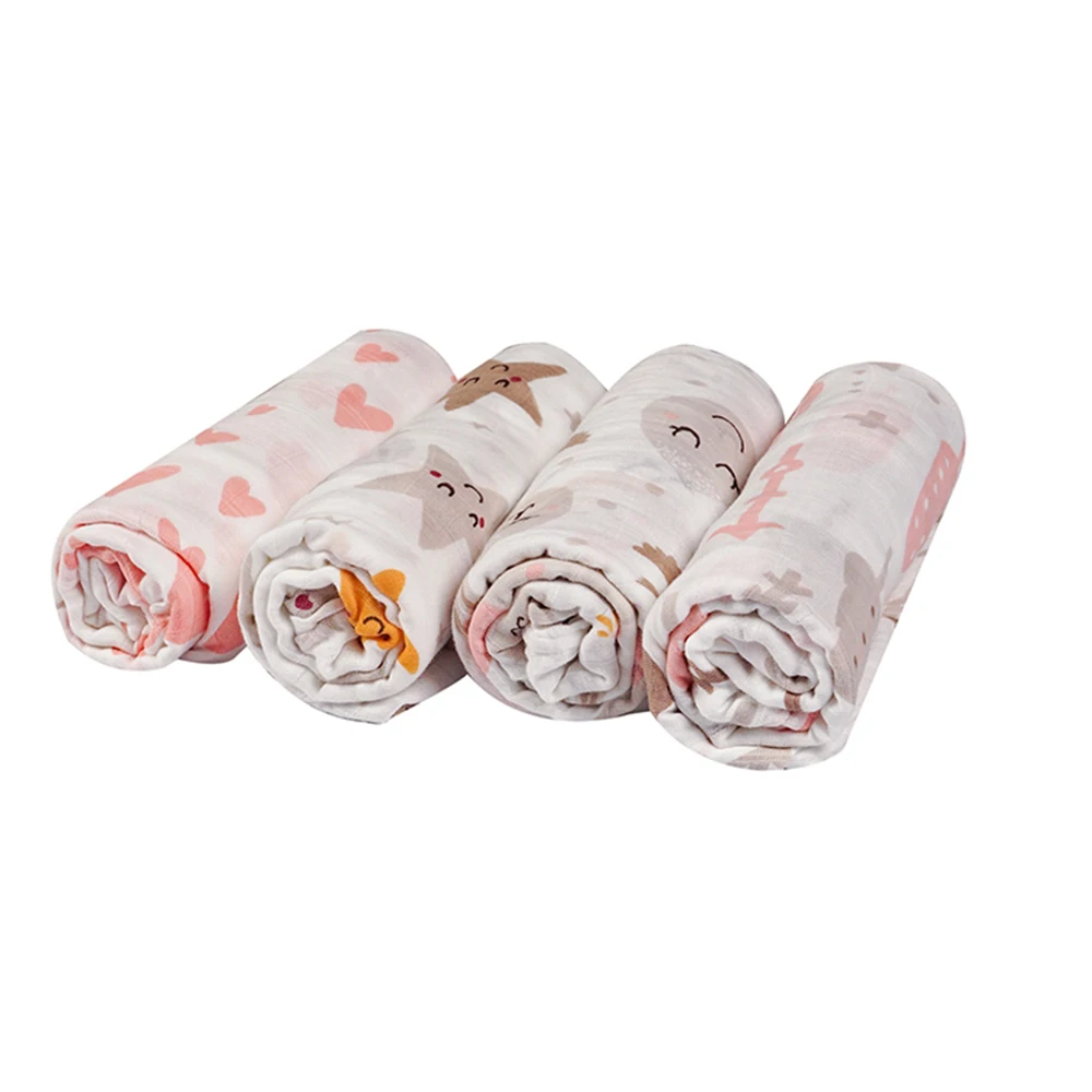 2023  Nursery Bedding Baby 70% Bamboo 30% organic cotton Fabric Pink Rainbow Print Muslin Blanket Swaddle