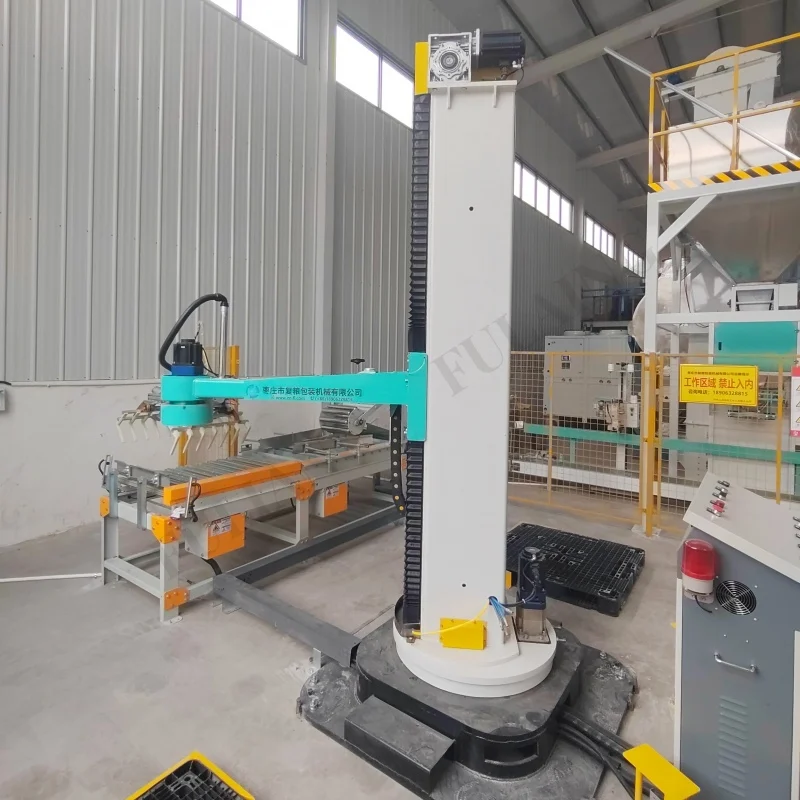 High Quality Fully Automatic Column Palletizing 25kg-50kg Woven Bags Pallet Plastic Pellets Feed Barrel Column Palletizer