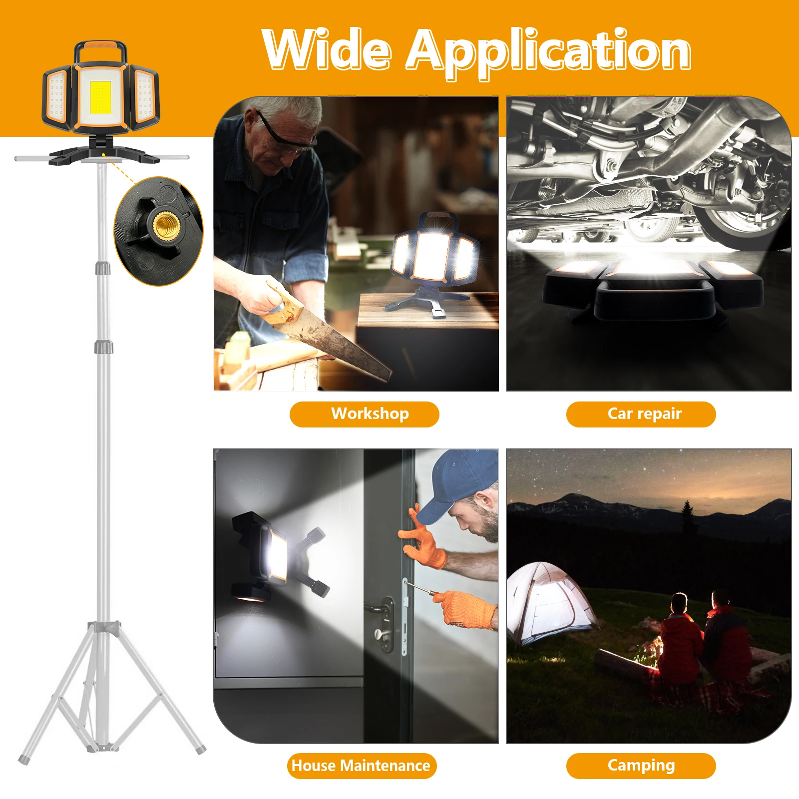 Portable Work Light 30W 3000 Lumen Work Lamp Handheld Battery Rechargeable Magnetic Base LED Work Light