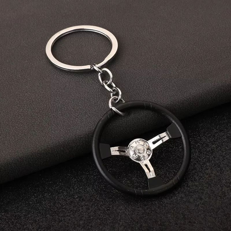 Trending Creative Black Steering Wheel Keychain Woman Man Fashion Schoolbag Car Key Pendant Couple New Trinket Gift Keyring