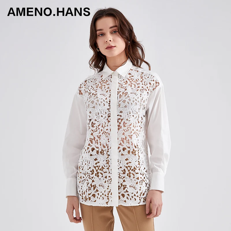 Beautiful design women shirts casual summer shirts for women white lace shirt