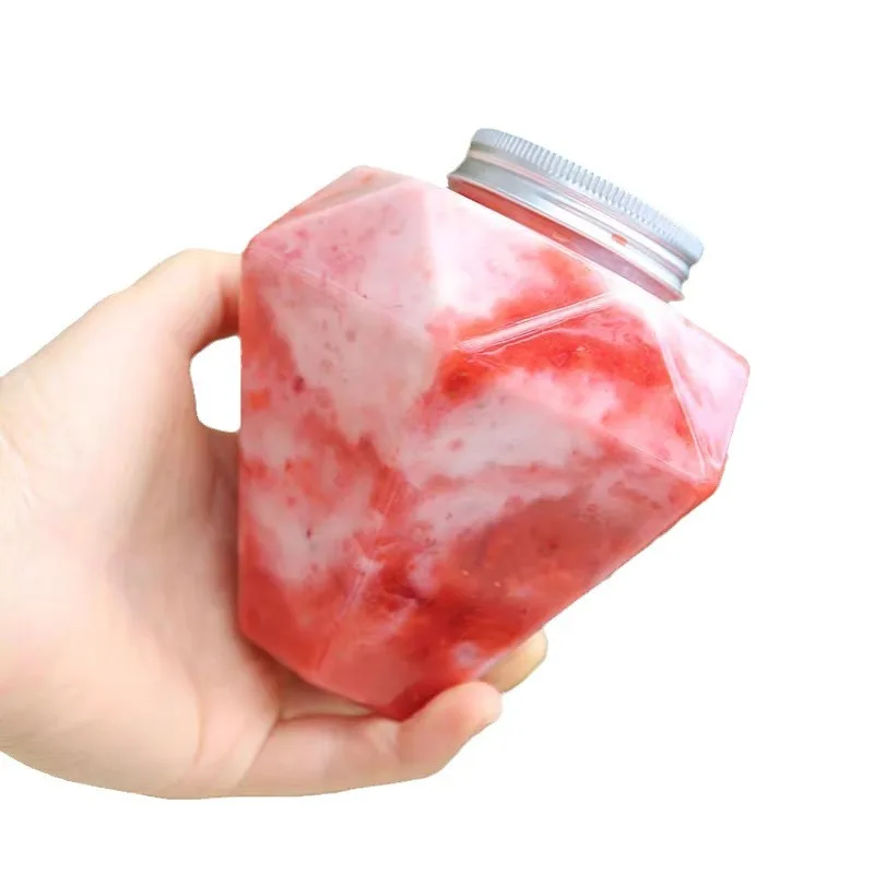 Koi 16 OZ Plastic Diamond Shaped Juice Bottle with Aluminum Lid for Food Storage Milk Candies DIY Projects