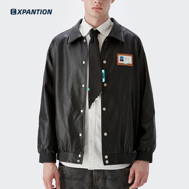 EXP wholesale fashionable high street black outerwear bomber motorbike leather jacket