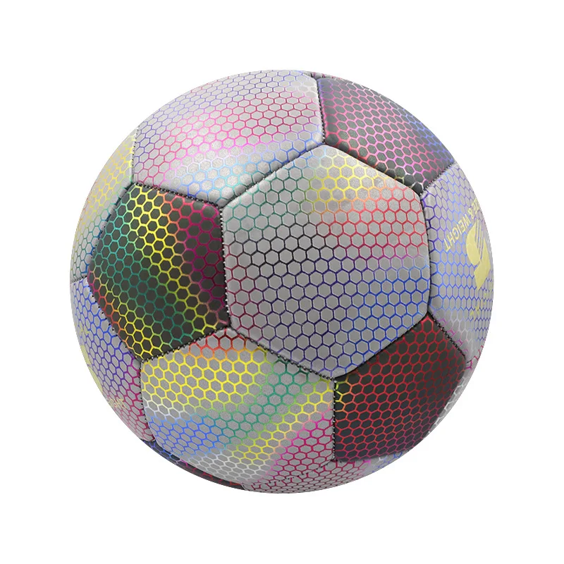 Wholesale factory  holographic Reflective glowing soccer ball glow in the dark football balls with Custom logo and size