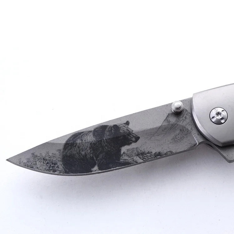  Olive wood handle with bear 3D printing blade camping survival knife stainless steel
