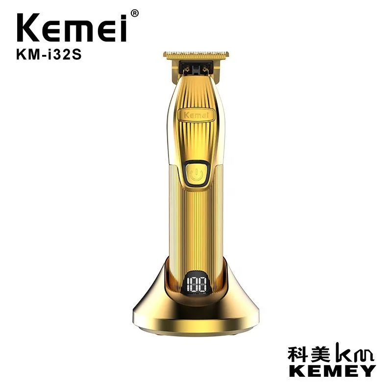 Kemei KM-i32S Золотой аккумуляторная электрическая машинка для стрижки волос с Зарядная база жидкокристаллическим цифровым дисплеем
