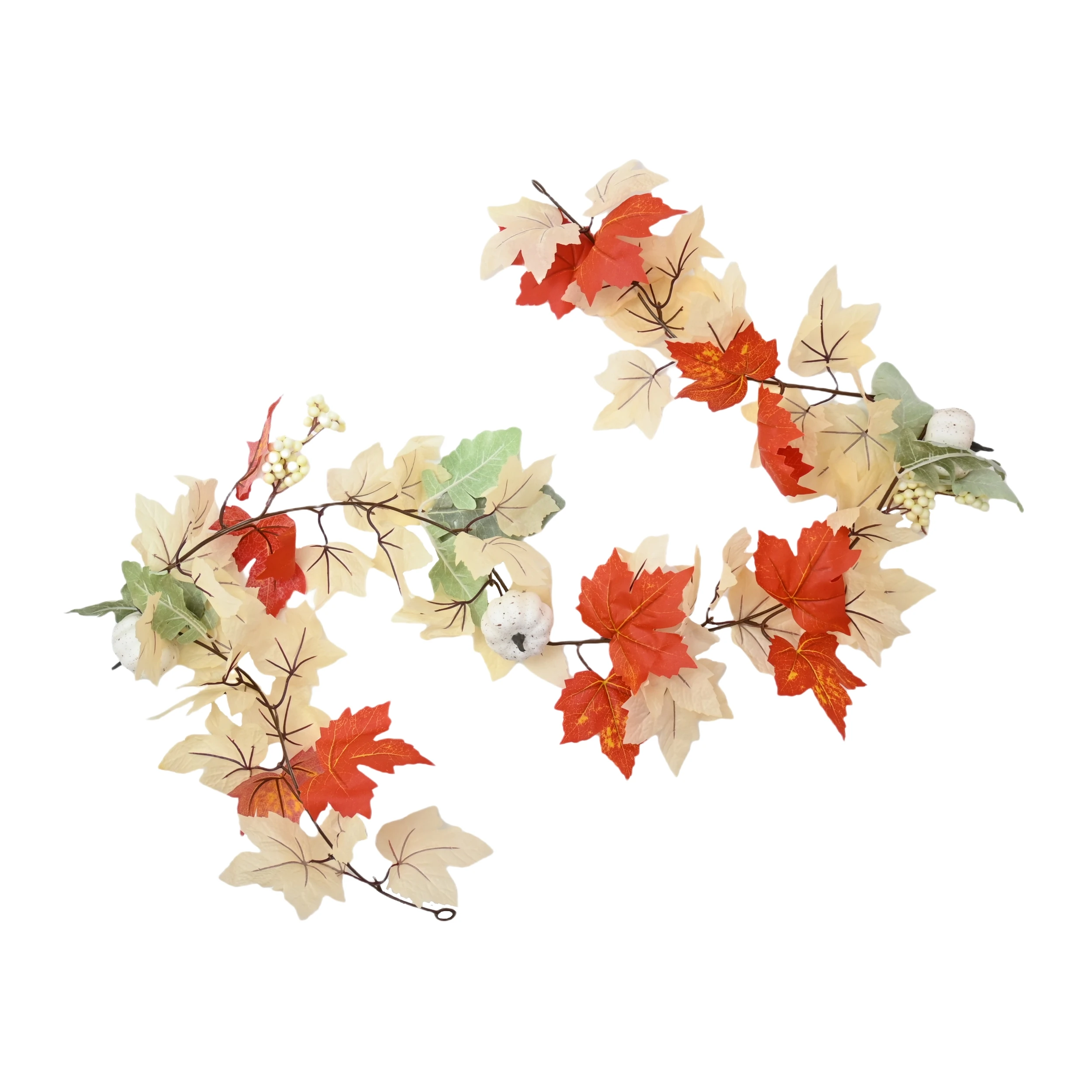 68 Inch Fall Vine Hanging Decorations Artificial Maple Leaves Vines With White Pumpkin Garland