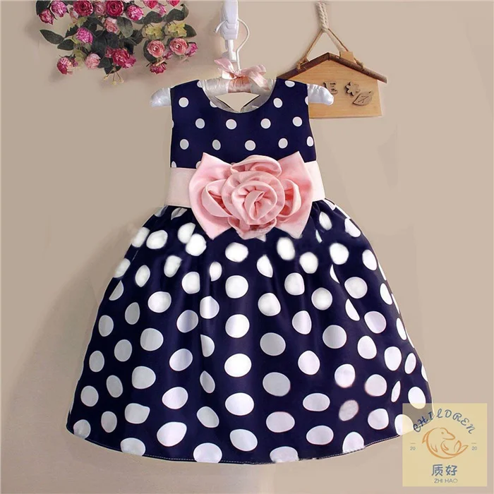 Girls Sleeveless Polka Dot Skirt Girls Vest Skirt Children Big Flower Dress