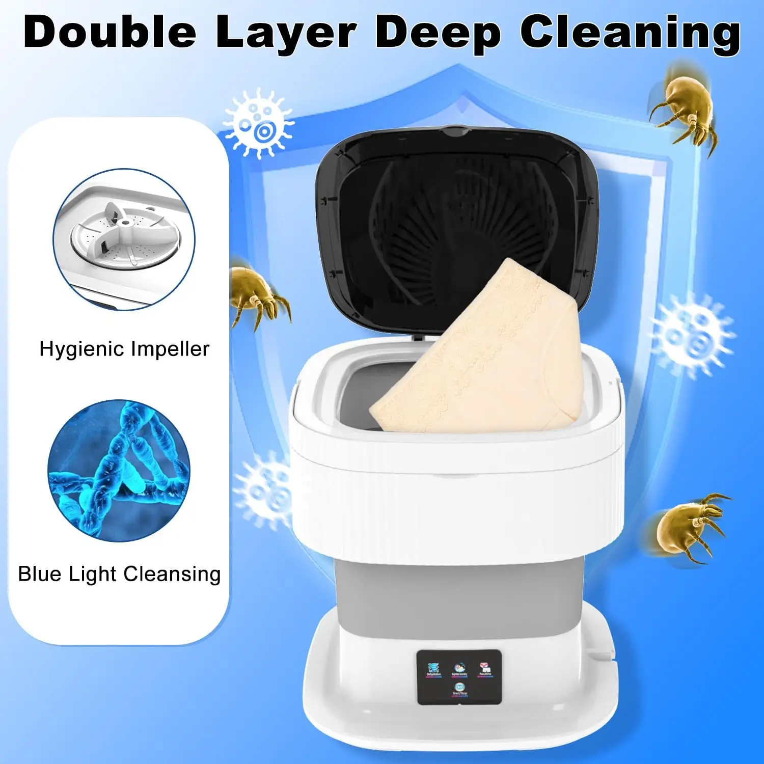 Large Capacity Blue Light Sterilization All-In-One  Portable washing machine,6-15L large capacity, with rotary dryer