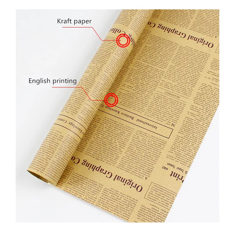 
Wholesale Nice Florist Wrapping Kraft Paper Packaging English Newspaper Wrapping Paper Vintage Flower Kraft Paper 