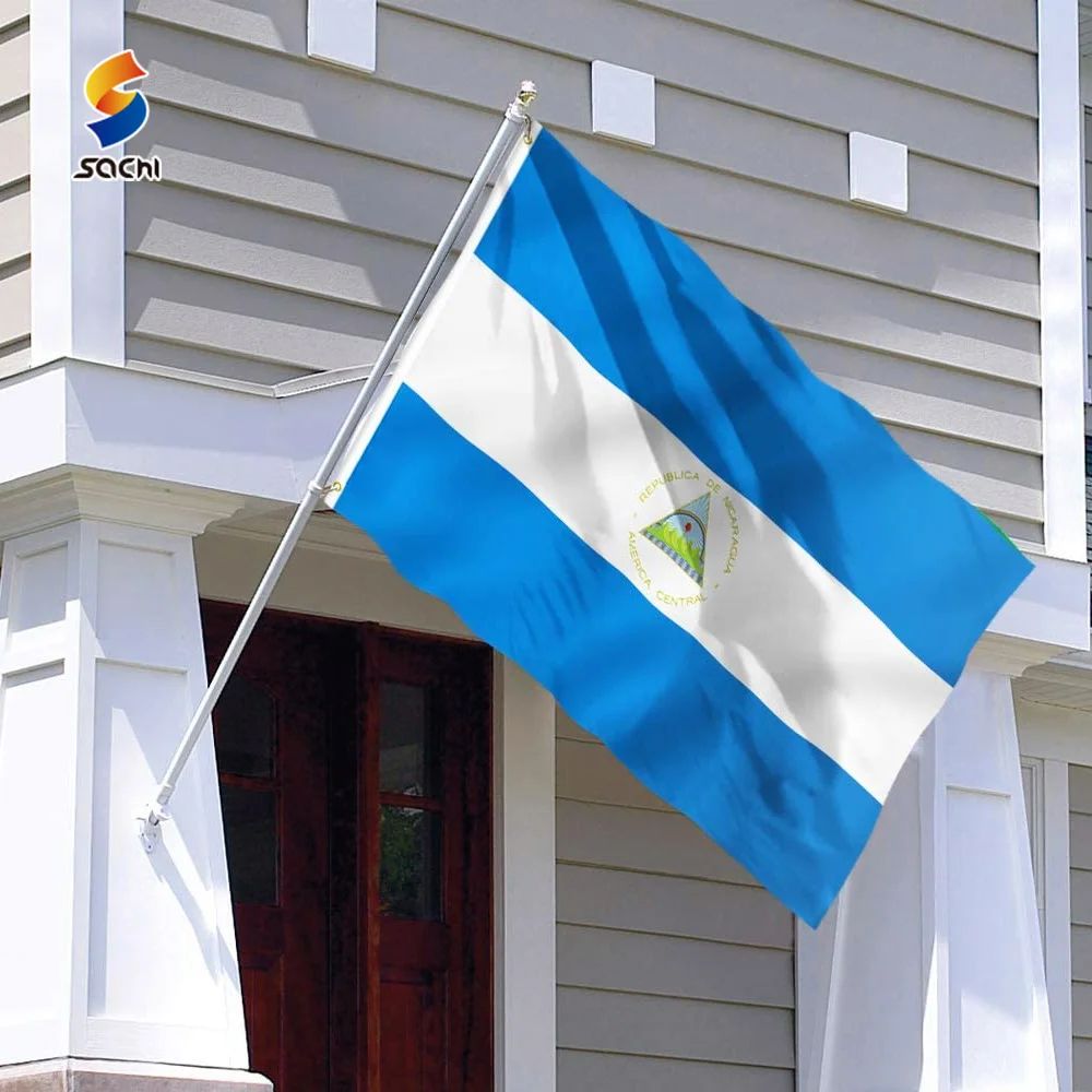 Hot Selling 100% Polyester 3*5 ft Multinational Flags Outdoor Flying Blue White Nicaragua National 5x3 Custom