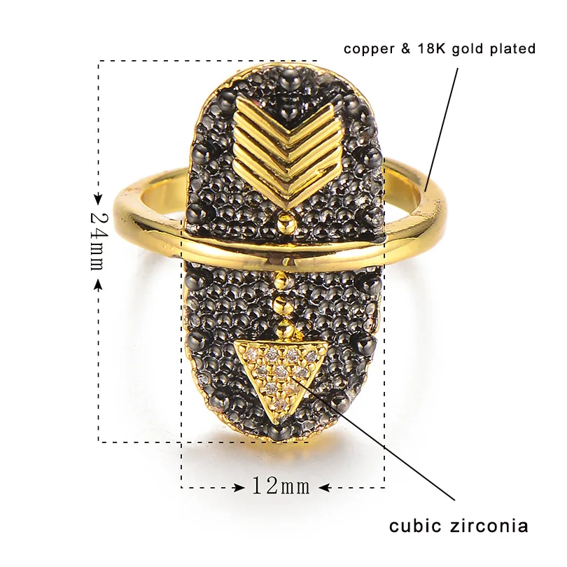 Women Men Party Jewelry CZ Zircon Copper Gold Adjustable Punk Knuckle Rings Exaggerated Retro Black Arrow Finger Ring
