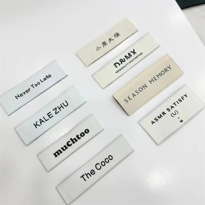 Custom Damask Woven Labels Clothing Tag Neck End Folded Garment Labels Woven Label Iron On