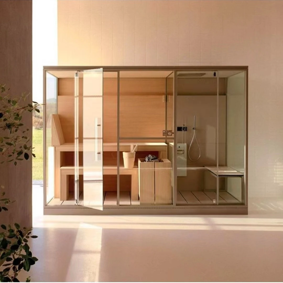 Finland Traditional Home Dry Indoor Sauna Shower  Rooms With Stove And Stone Home Personal Steam Shower Sauna Combo