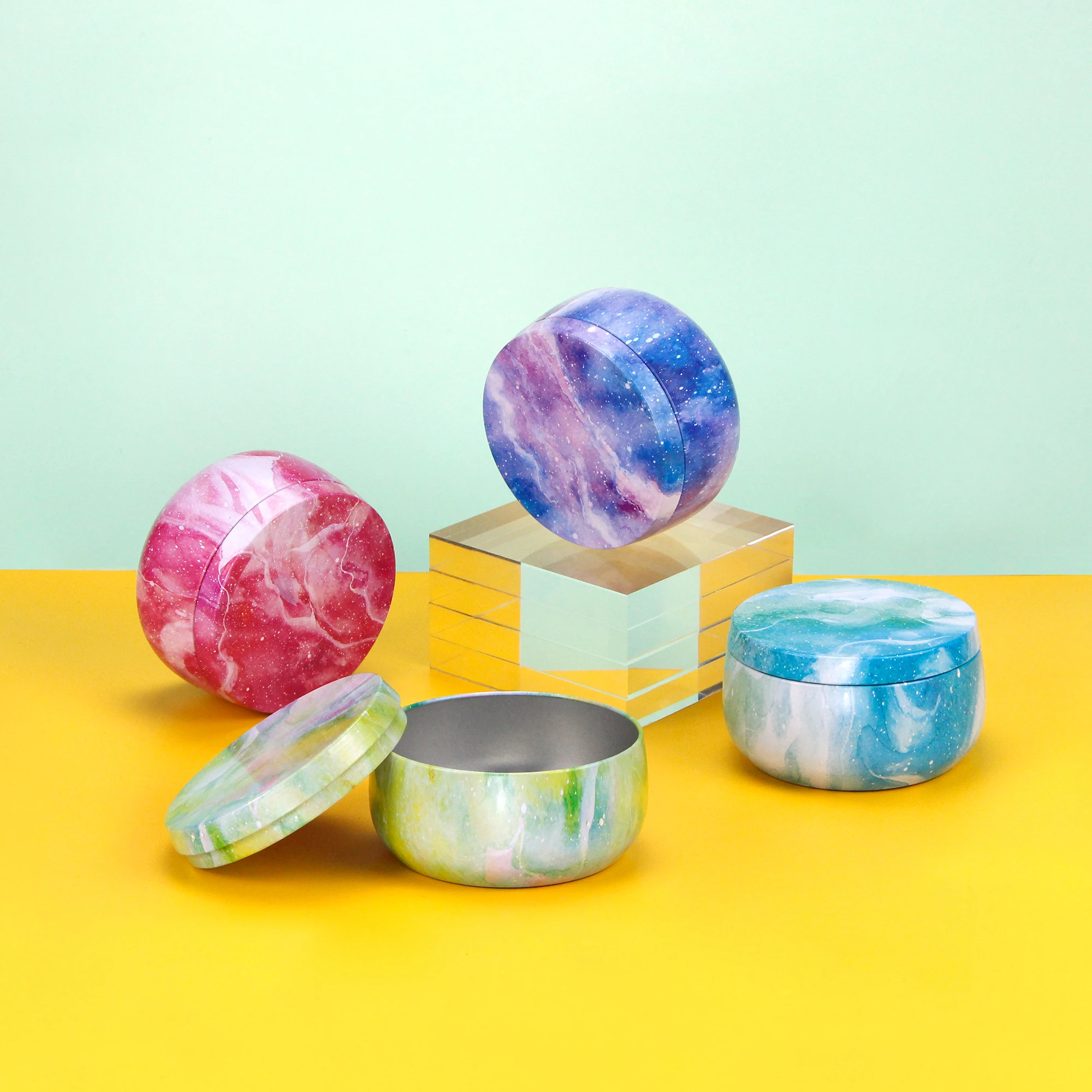 Пустые роскошные круглые розовые Матовые Белые свечи на заказ 6 унций оловянные конфеты подарочная металлическая жестяная коробка