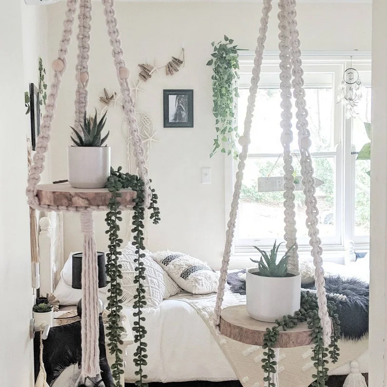Boho Wall Hanging Macram Decoration Shelf, Plant hanger shelves