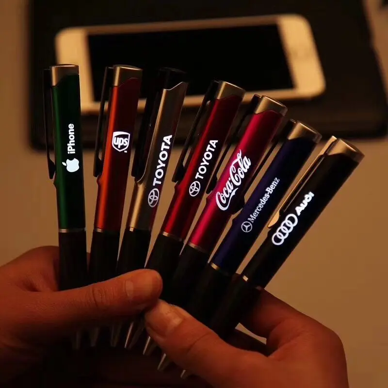 Custom promotional gift multi-function advertising logo LED light up pen with stylus