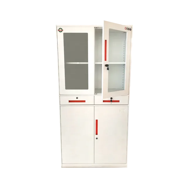 Hot sale office furniture cabinet manufacturers metal 2 door cupboard steel storage file glass cabinet