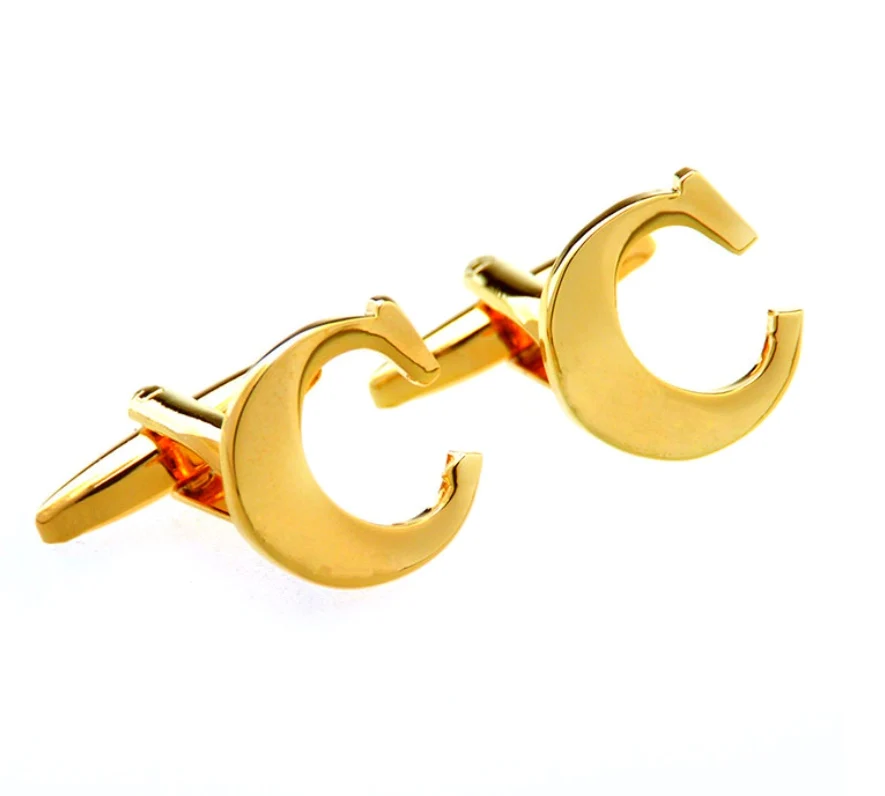 Luxury  Hot Sale 26 Letters English Alphabet A~Z Gold Simple Mens Jewelry Cufflink