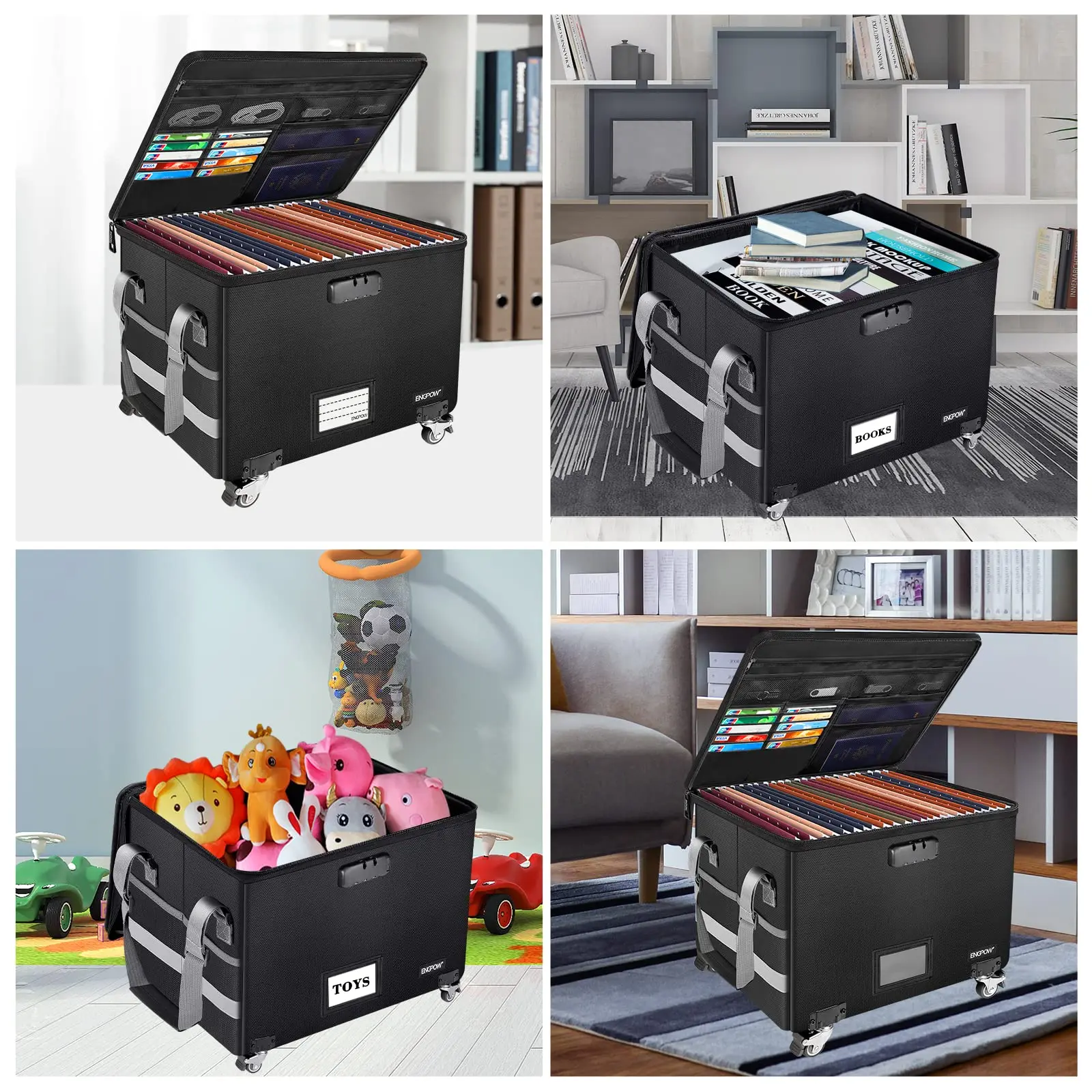 Lockable Fireproof File Box Foldable Rolling File Storage Organizer File Cabinet