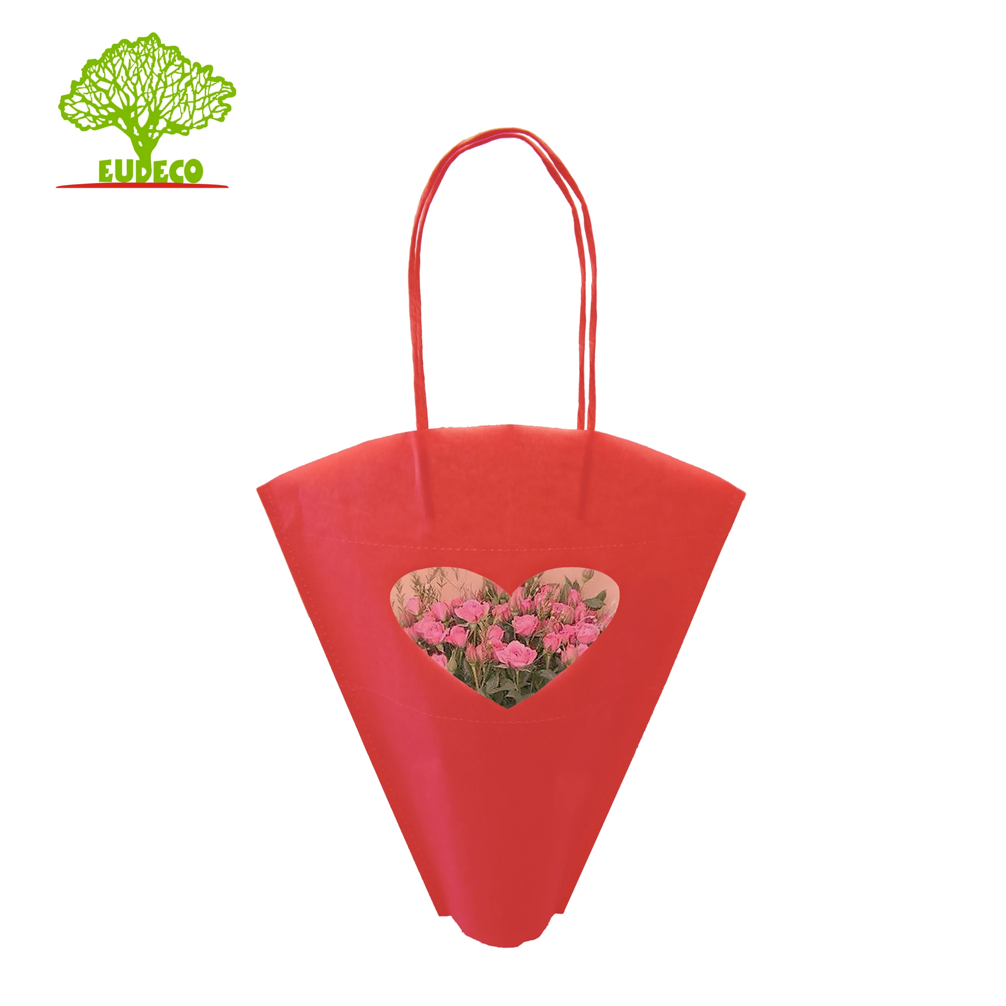 The Newest Popular and Beautiful Colorful Kraft Coated Flower Bag Heart Window Mother Day Paper Sleeve For Gifts