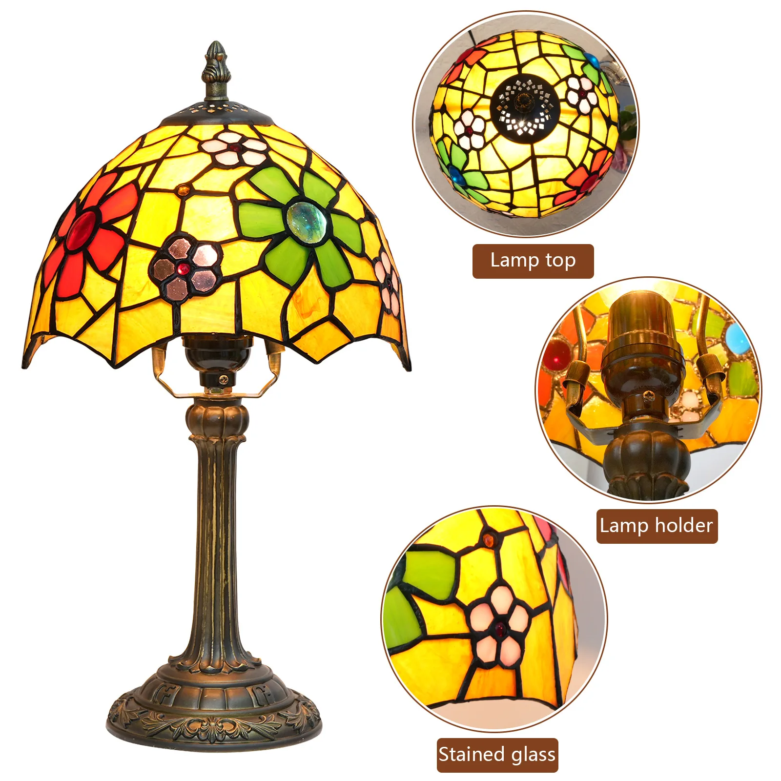 European Tiffany Stained Glass Decor Lamp American Pastoral Cherry Blossom Design Warm LED Lighting Bedroom Bedside Indoor Use