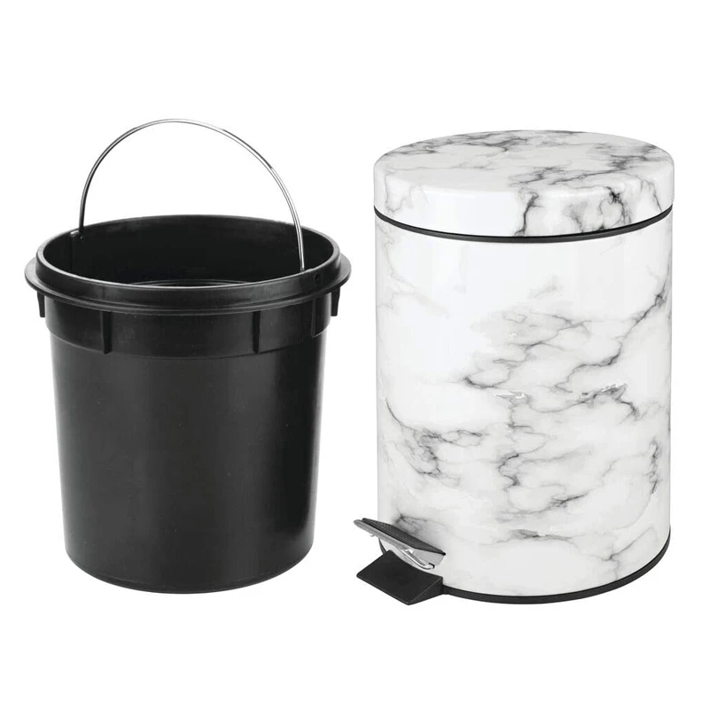 5L Marble Painting Waste Bin Stainless Steel Foot Operated Pedal Trash Can