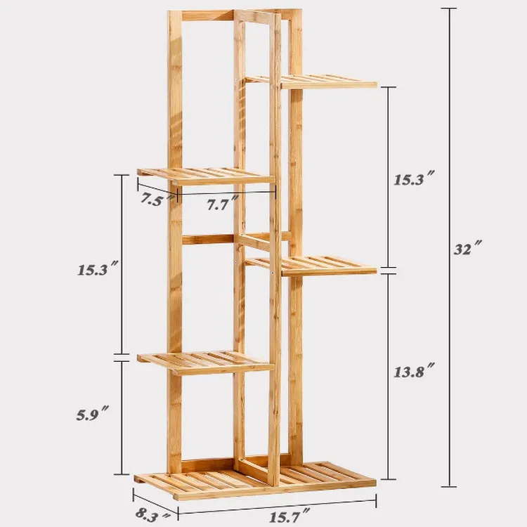 Wholesale Custom Muiti-Tiered Eco-Friendly Smooth Surface Walnut Bamboo Tall Plant Pot Stand