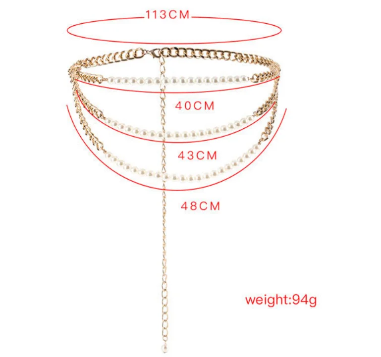 Multi-layer Pearl Metal Chain Waist Belt Body Chain Belly Dance