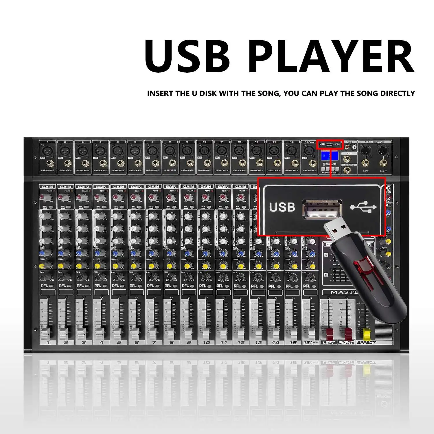 GAX-PMX16 Power Mixer +48V Phantom Power 2000W 16DSP Effects Blueteeth USB Computer Play Recording Mixing Console