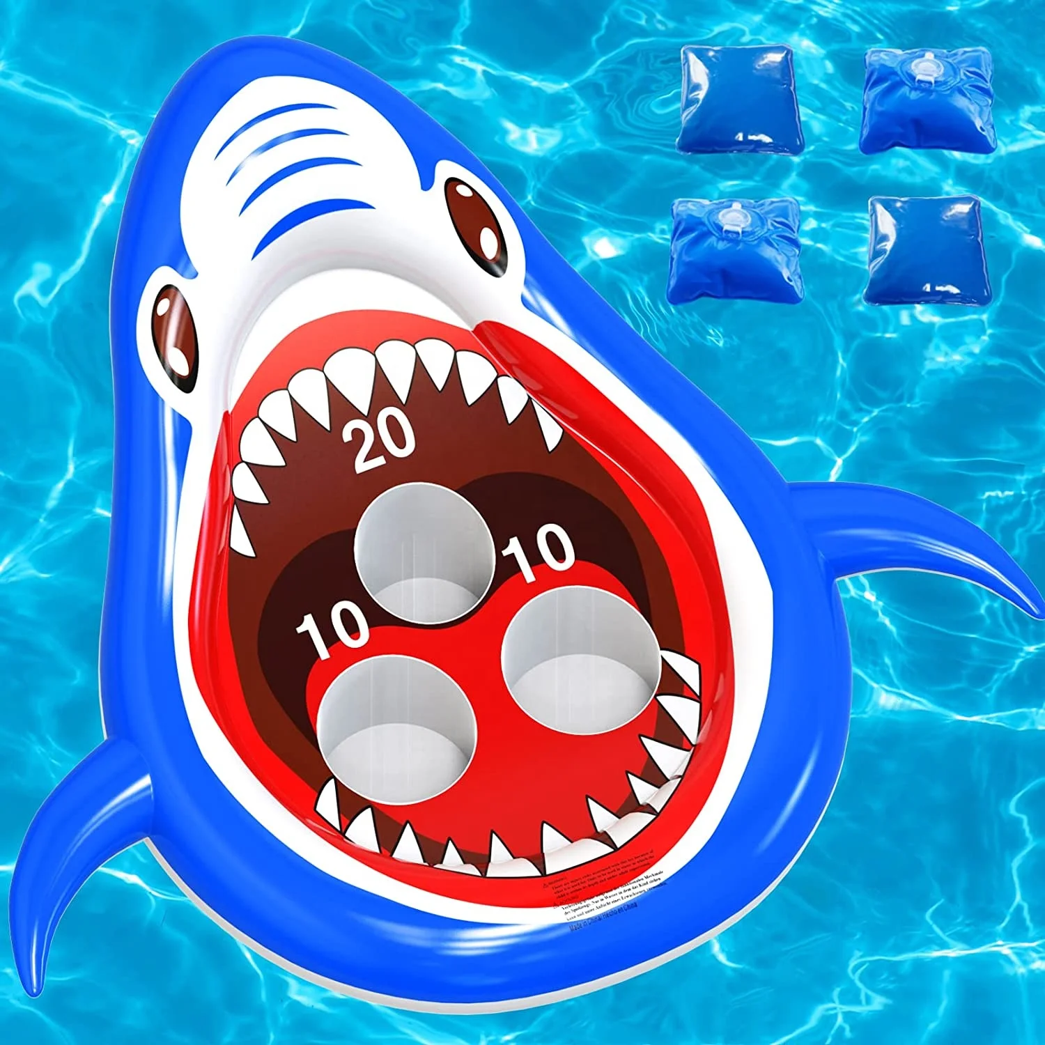Inflatable Shark Swimming Pool Toys Floating Toss Game for Family Cornhole Bean Bags for Pool Party Water Outdoor Toys