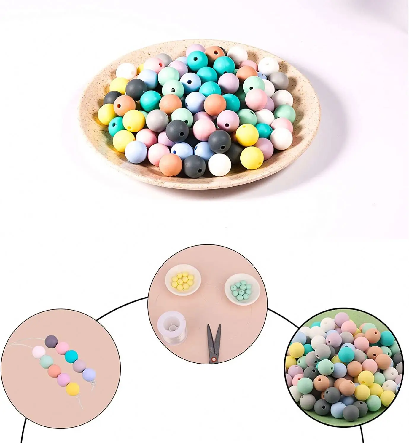 Hot Selling Products 2023 Custom Logo Mixed Colors Round Shape Silicone Loose Beads Diy Bracelet Beads For Jewelry Making