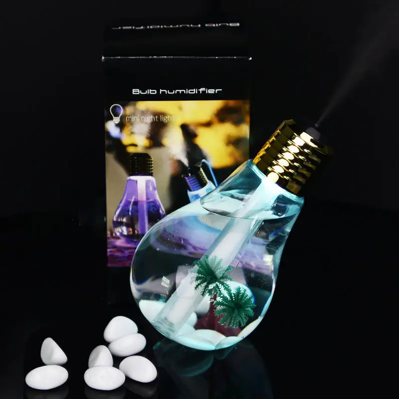 Bulb Mini 400ml Desktop Air Spray Humidifier Creative Colorful Night Light Purifying Interior Humidifier