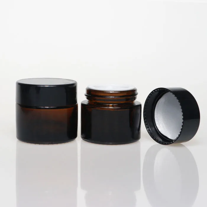 15ml 30ml 50ml Brown Glass Refillable Cosmetic Jars Empty Face Cream Lip Balm Storage Container Pot Bottle With Black Lids