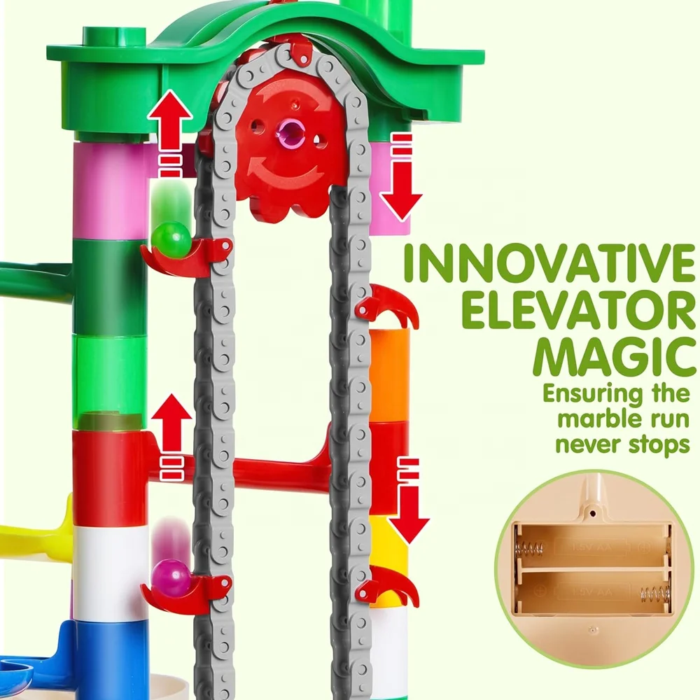 236pcs glowing roll ball construction building blocks toy DIY assemble marble run track building blocks set with chain elevator