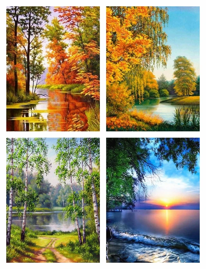 HUACAN 5D Full Drill Square Diamond Painting  Autumn Scenery Landscape Diamond Embroidery painting Decoration Art kits