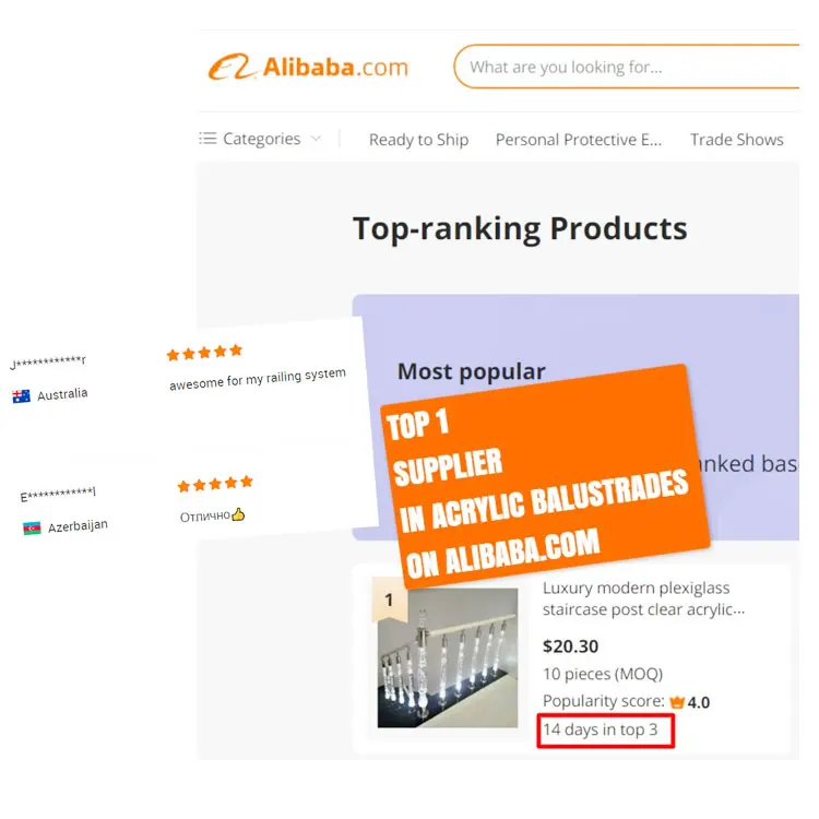 Acrylic railing manufacture handrail crystal balcony fence glass led railing column master pillar