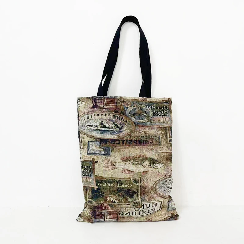 Custom Tapestry Grocery Tote Bag Jacquard Cotton Reusable Shopping Bags Summer Beach Bags