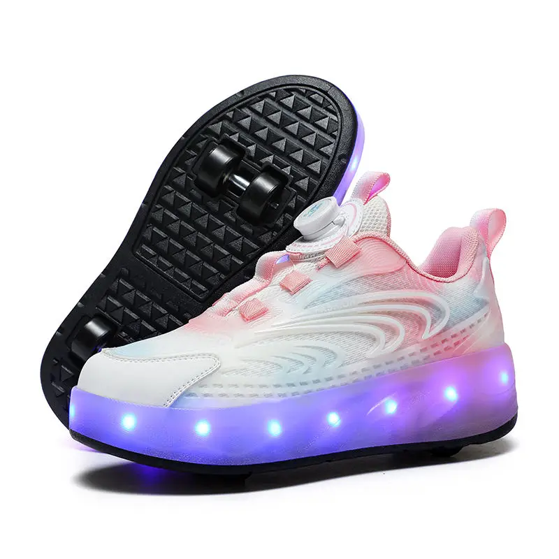Boys Girls Flash Skate Wheel Shoes for Kids Light Up Shoes With 4 Big Wheels USB Rechargeable  Gift Outdoor Kids Shoes