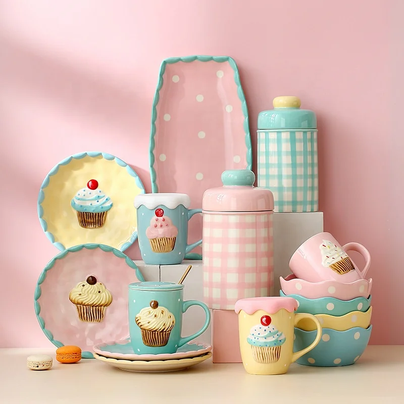 Dinnerware Set Cartoon CakeStyle Ceramic Cutlery Tableware Cute and Creative Rice Noodle Breakfast Bowl Stylish Design