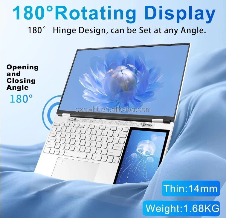 2025 Brand New 15.6 inch + 7 inch Touch Dual Screen Double Monitor 32GB 1TB SSD In-tel Celeron Processor N95 Business Laptops